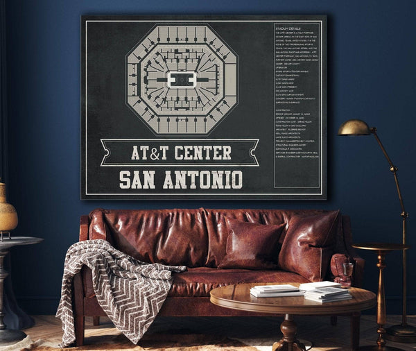 Cutler West San Antonio Spurs - AT&T Center Vintage Basketball Blueprint NBA Team Color Print