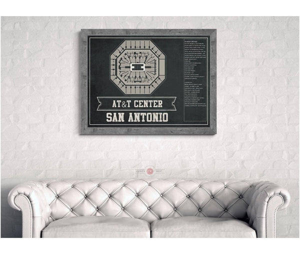 Cutler West San Antonio Spurs - AT&T Center Vintage Basketball Blueprint NBA Team Color Print
