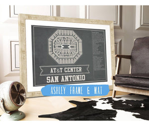 14" x 11" / Ashley Frame Mat Cutler West San Antonio Spurs - AT&T Center Vintage Basketball Blueprint NBA Team Color Print