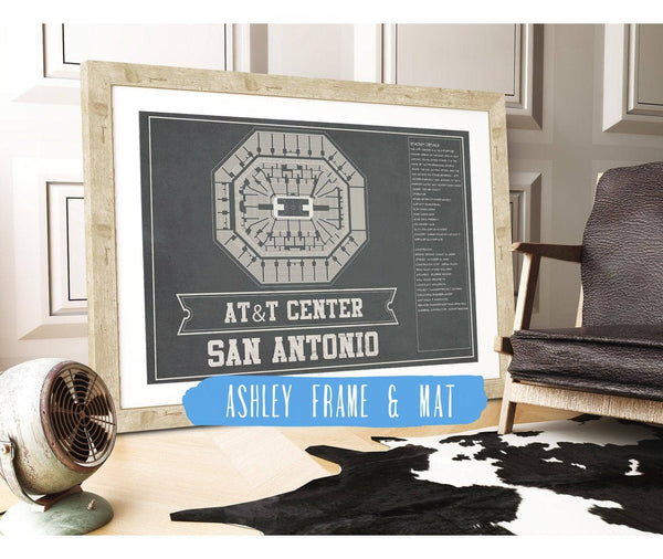 14" x 11" / Ashley Frame Mat Cutler West San Antonio Spurs - AT&T Center Vintage Basketball Blueprint NBA Team Color Print