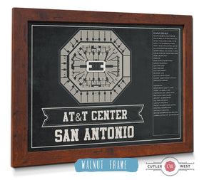 20" x 16" / Walnut Frame Cutler West San Antonio Spurs - AT&T Center Vintage Basketball Blueprint NBA Team Color Print