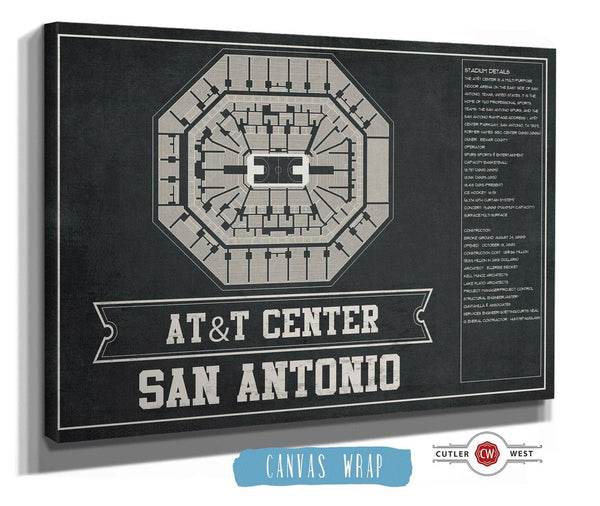 36" x 24" / 3 Panel Canvas Wrap Cutler West San Antonio Spurs - AT&T Center Vintage Basketball Blueprint NBA Team Color Print