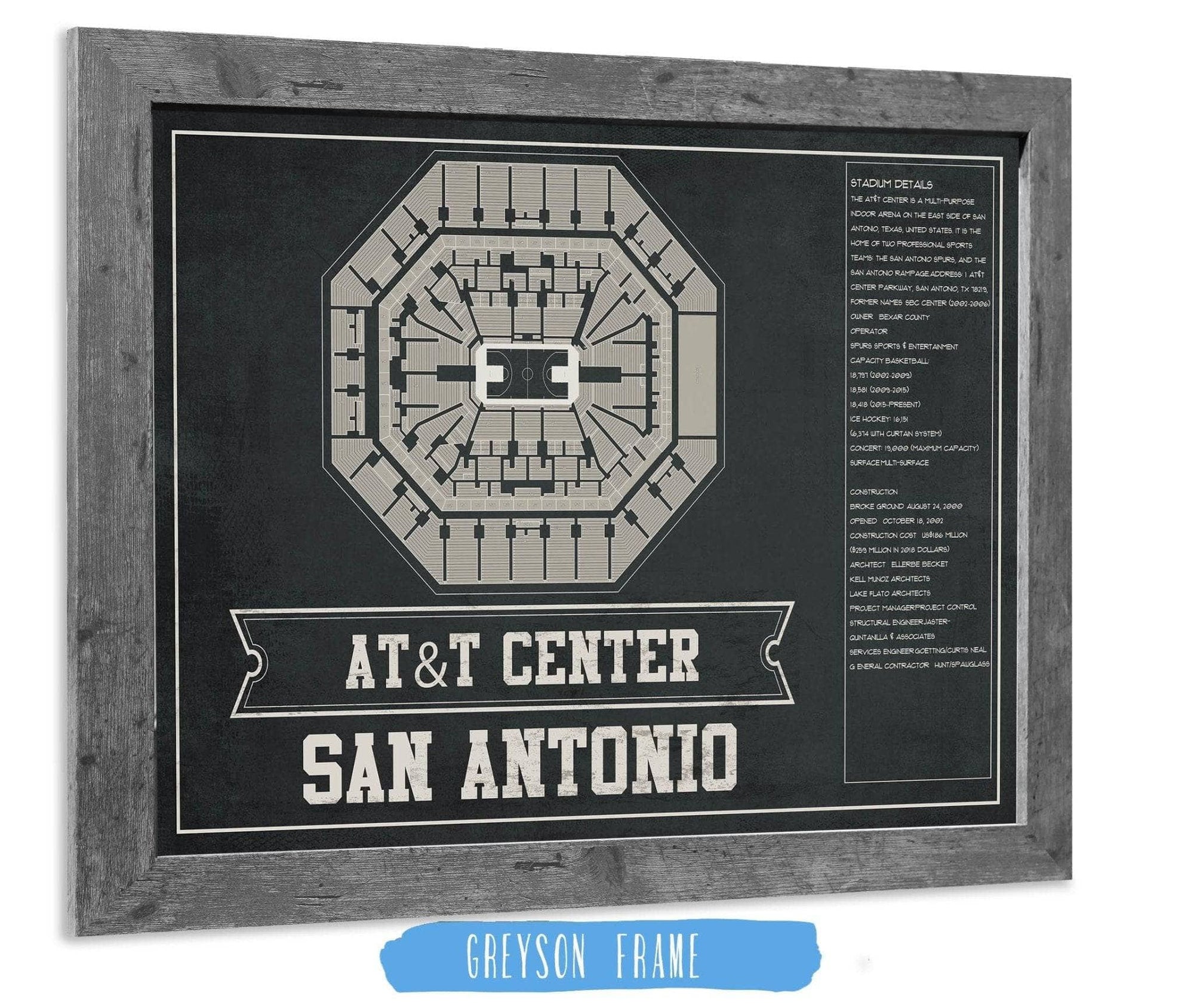 Cutler West Basketball Collection 14" x 11" / Greyson Frame San Antonio Spurs - AT&T Center Vintage Basketball Blueprint NBA Team Color Print 661242166-TEAM_77560
