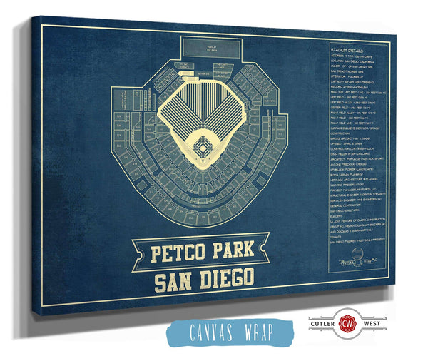 Cutler West San Diego Padres - Petco Park Vintage Stadium Blueprint Baseball Poster
