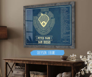 14" x 11" / Greyson Frame Cutler West San Diego Padres - Petco Park Vintage Stadium Blueprint Baseball Poster