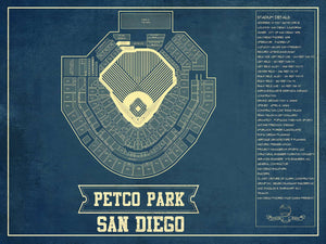 14" x 11" / Unframed Cutler West San Diego Padres - Petco Park Vintage Stadium Blueprint Baseball Poster