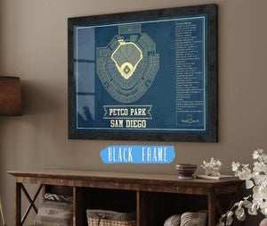 20" x 16" / Black Frame Cutler West San Diego Padres - Petco Park Vintage Stadium Blueprint Baseball Poster