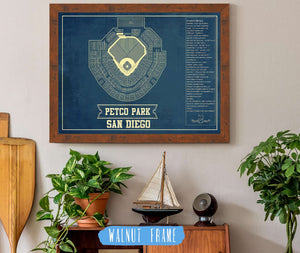 20" x 16" / Walnut Frame Cutler West San Diego Padres - Petco Park Vintage Stadium Blueprint Baseball Poster