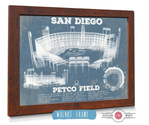 20" x 16" / Walnut Frame Cutler West San Diego Padres - Petco Park Vintage Stadium Blueprint Baseball Print