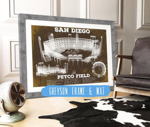 14" x 11" / Greyson Frame & Mat Cutler West San Diego Padres Petco Park Vintage Stadium Team Color Baseball Print