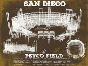 14" x 11" / Unframed Cutler West San Diego Padres Petco Park Vintage Stadium Team Color Baseball Print