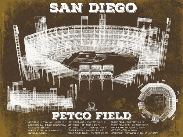 14" x 11" / Unframed Cutler West San Diego Padres Petco Park Vintage Stadium Team Color Baseball Print