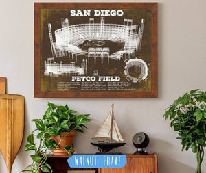 20" x 16" / Walnut Frame Cutler West San Diego Padres Petco Park Vintage Stadium Team Color Baseball Print
