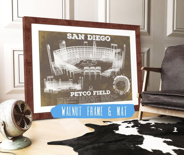 20" x 16" / Walnut Frame & Mat Cutler West San Diego Padres Petco Park Vintage Stadium Team Color Baseball Print