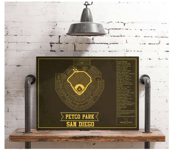 Cutler West San Diego Padres - Petco Park Vintage Stadium Team Color Baseball Seating Chart Print