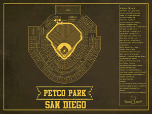 14" x 11" / Unframed Cutler West San Diego Padres - Petco Park Vintage Stadium Team Color Baseball Seating Chart Print