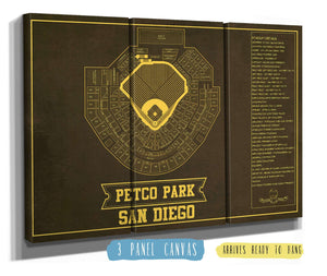 36" x 24" / 3 Panel Canvas Wrap Cutler West San Diego Padres - Petco Park Vintage Stadium Team Color Baseball Seating Chart Print