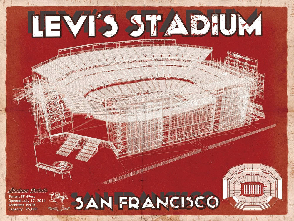 14" x 11" / Stretched Canvas Wrap Cutler West San Francisco 49ers - Levi's Stadium Seating Chart - Vintage Football Print