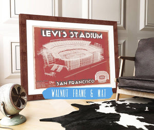 20" x 16" / Walnut Frame & Mat Cutler West San Francisco 49ers - Levi's Stadium Seating Chart - Vintage Football Print