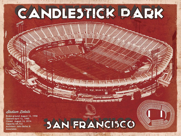 14" x 11" / Unframed Cutler West San Francisco 49ers - Vintage Candlestick Park Football Print