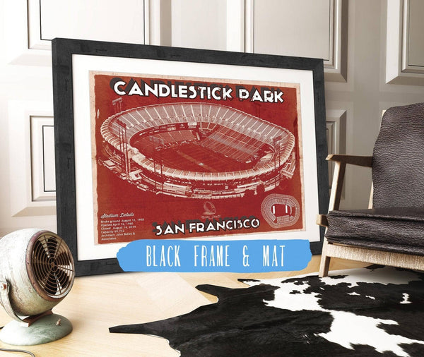 20" x 16" / Black Frame & Mat Cutler West San Francisco 49ers - Vintage Candlestick Park Football Print