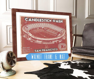 20" x 16" / Walnut Frame & Mat Cutler West San Francisco 49ers - Vintage Candlestick Park Football Print
