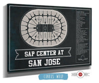 Cutler West 14" x 11" / Stretched Canvas Wrap San Jose Sharks Team Colors - SAP Center (San Jose Arena) Vintage Hockey Blueprint NHL Print 659983934-TEAM
