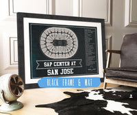 Cutler West 14" x 11" / Black Frame & Mat San Jose Sharks Team Colors - SAP Center (San Jose Arena) Vintage Hockey Blueprint NHL Print 659983934-TEAM