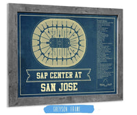 Cutler West 14" x 11" / Greyson Frame San Jose Sharks - SAP Center (San Jose Arena) Vintage Hockey Blueprint NHL Print 659983934_80991