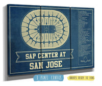Cutler West 48" x 32" / 3 Panel Canvas Wrap San Jose Sharks - SAP Center (San Jose Arena) Vintage Hockey Blueprint NHL Print 659983934_81034