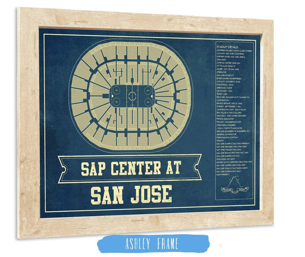 Cutler West San Jose Sharks - SAP Center (San Jose Arena) Vintage Hockey Blueprint NHL Print