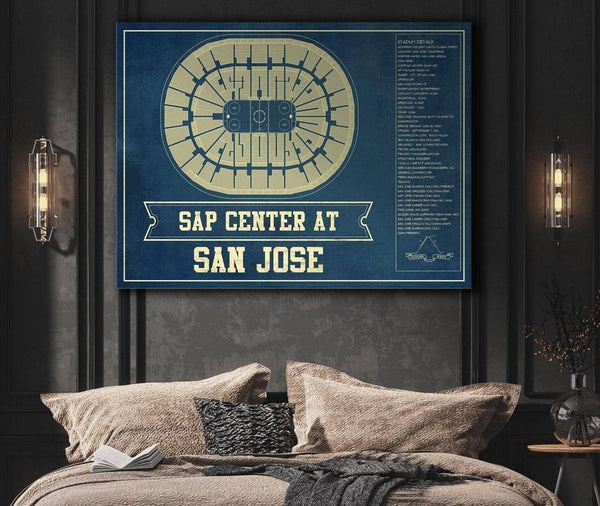 Cutler West San Jose Sharks - SAP Center (San Jose Arena) Vintage Hockey Blueprint NHL Print
