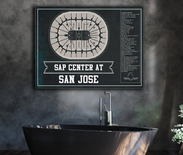 Cutler West San Jose Sharks Team Colors - SAP Center (San Jose Arena) Vintage Hockey Blueprint NHL Print