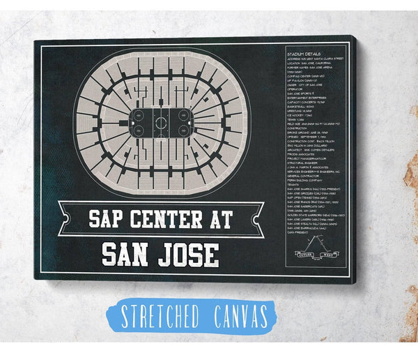 Cutler West San Jose Sharks Team Colors - SAP Center (San Jose Arena) Vintage Hockey Blueprint NHL Print