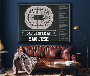 Cutler West San Jose Sharks Team Colors - SAP Center (San Jose Arena) Vintage Hockey Blueprint NHL Print