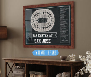 Cutler West San Jose Sharks Team Colors - SAP Center (San Jose Arena) Vintage Hockey Blueprint NHL Print