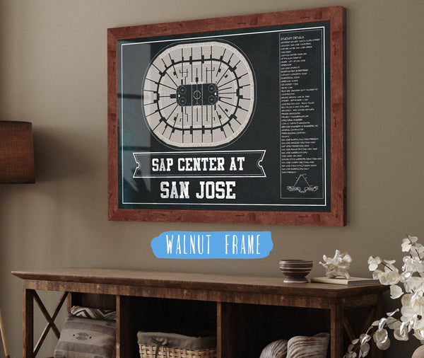 Cutler West San Jose Sharks Team Colors - SAP Center (San Jose Arena) Vintage Hockey Blueprint NHL Print