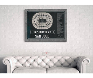 Cutler West San Jose Sharks Team Colors - SAP Center (San Jose Arena) Vintage Hockey Blueprint NHL Print