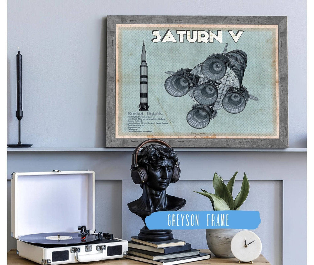 14" x 11" / Stretched Canvas Wrap Cutler West Saturn V NASA Aviation Blueprint Print