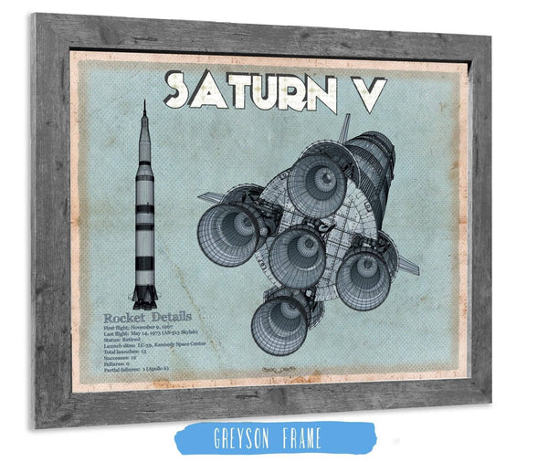 14" x 11" / Greyson Frame Cutler West Saturn V NASA Aviation Blueprint Print