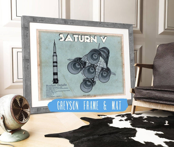 14" x 11" / Greyson Frame & Mat Cutler West Saturn V NASA Aviation Blueprint Print