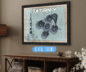 20" x 16" / Black Frame Cutler West Saturn V NASA Aviation Blueprint Print