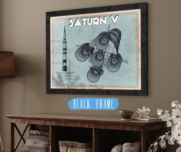 20" x 16" / Black Frame Cutler West Saturn V NASA Aviation Blueprint Print