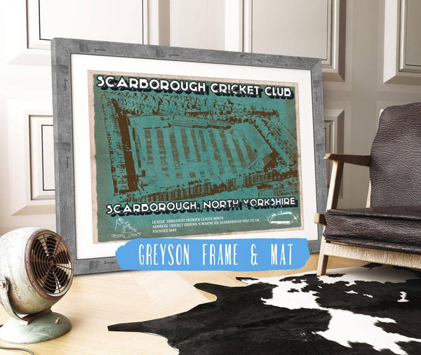 14" x 11" / Greyson Frame & Mat Cutler West Scarborough Cricket - Vintage Cricket UK Print