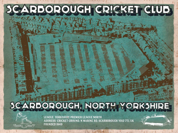 14" x 11" / Unframed Cutler West Scarborough Cricket - Vintage Cricket UK Print