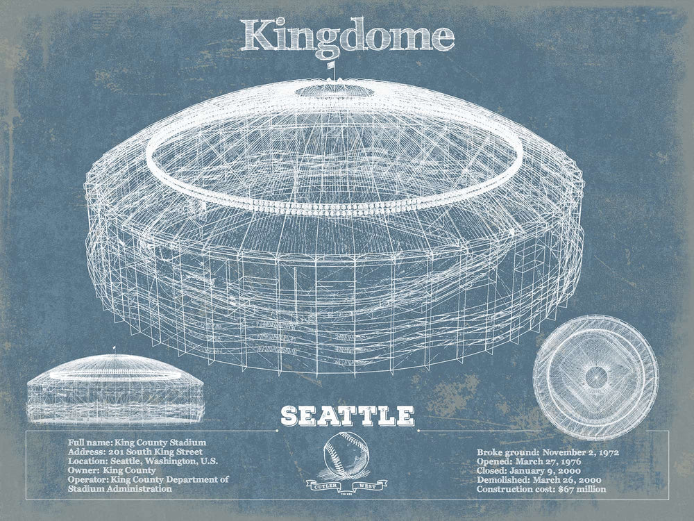 14" x 11" / Stretched Canvas Wrap Cutler West Seattle Mariners - Kingdome Stadium Vintage Baseball Print