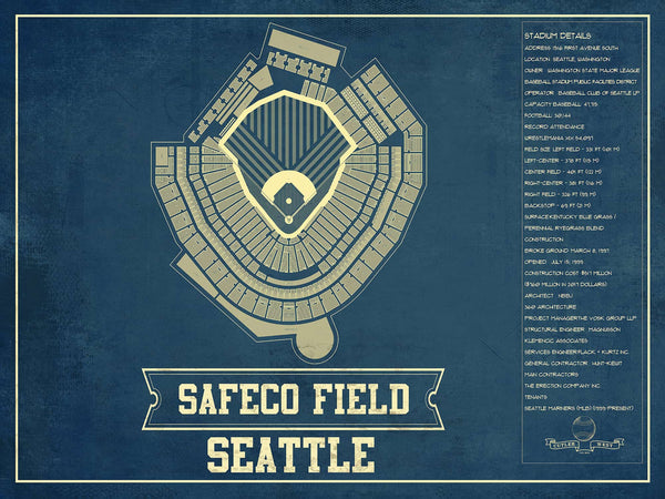 14" x 11" / Unframed Cutler West Seattle Mariners - Safeco Field Vintage Seating Chart Baseball Print