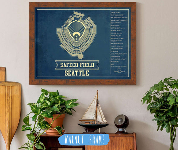 20" x 16" / Walnut Frame Cutler West Seattle Mariners - Safeco Field Vintage Seating Chart Baseball Print