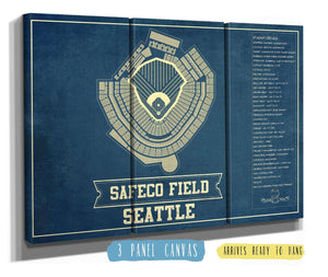 36" x 24" / 3 Panel Canvas Wrap Cutler West Seattle Mariners - Safeco Field Vintage Seating Chart Baseball Print