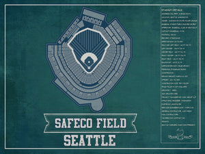 14" x 11" / Unframed Cutler West Seattle Mariners - Safeco Field Vintage Seating Chart Baseball Team Color Print